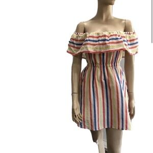 Lily Brown multi color off the shoulder  dress